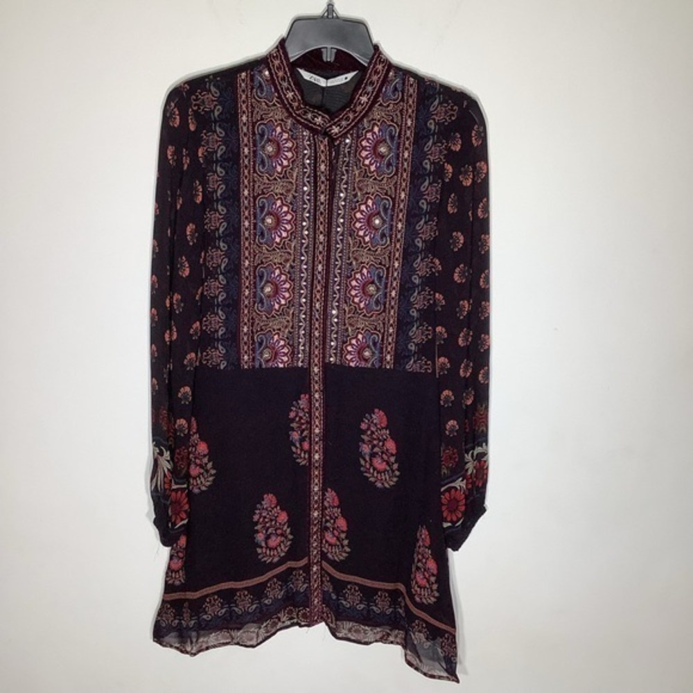 ZARA Womens Black Embroidered Dress With Sequins Long Sheer Sleeve Sz Small NWT